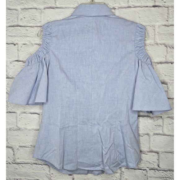 Pearl by Lela Rose Oxford Chambray Open Shoulder button up small 0. - Picture 6 of 11